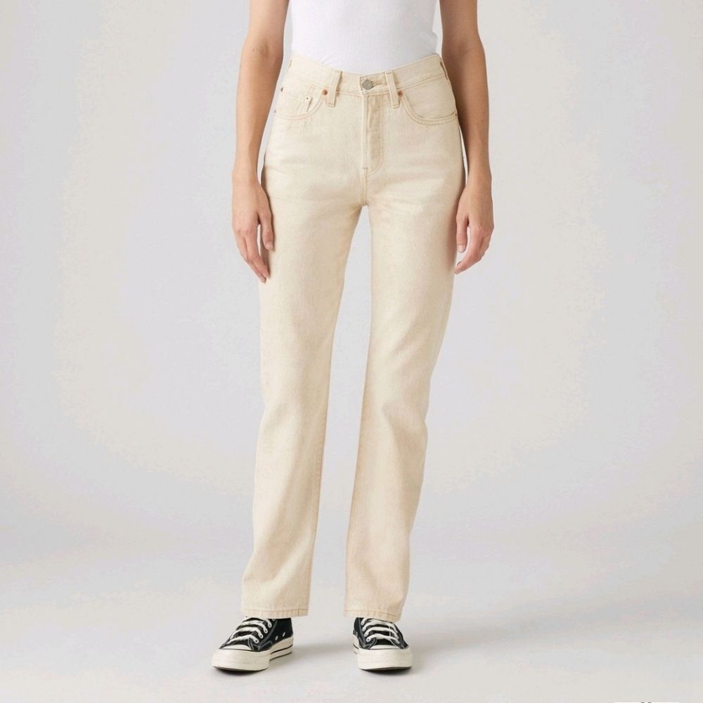 ☔️🩵NWT Levi's 501 Cream High Rise Button Fly Straight Leg Jeans Size 4